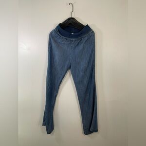 Anthropologie Elevenese Denim Blue Tencel Wide Leg Pull On Pants Made in USA S